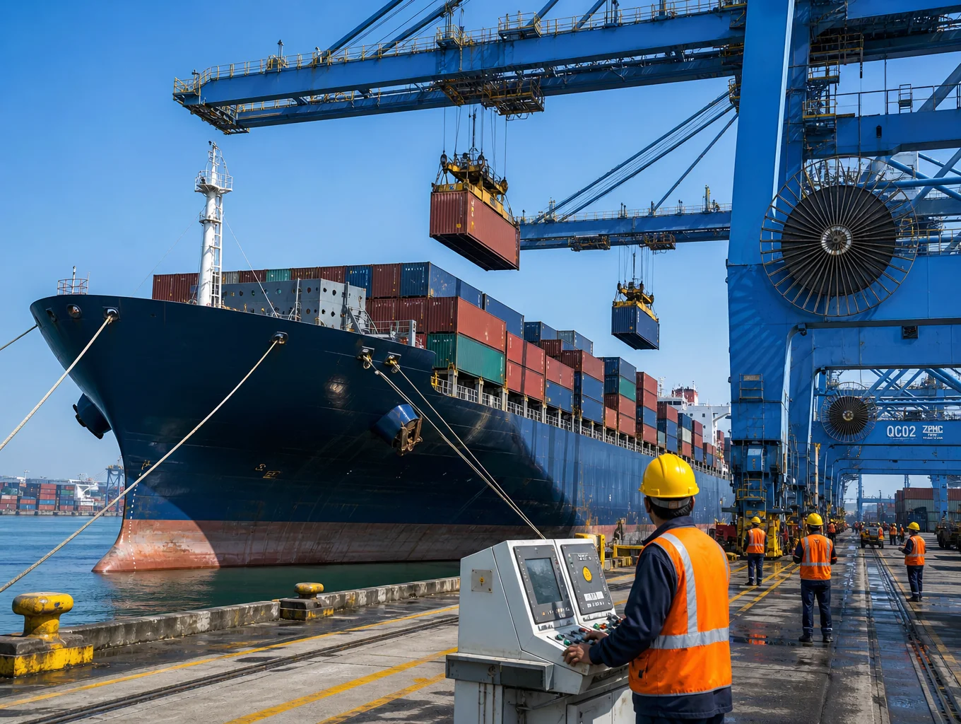 Loading food and water provisions onto a cargo ship